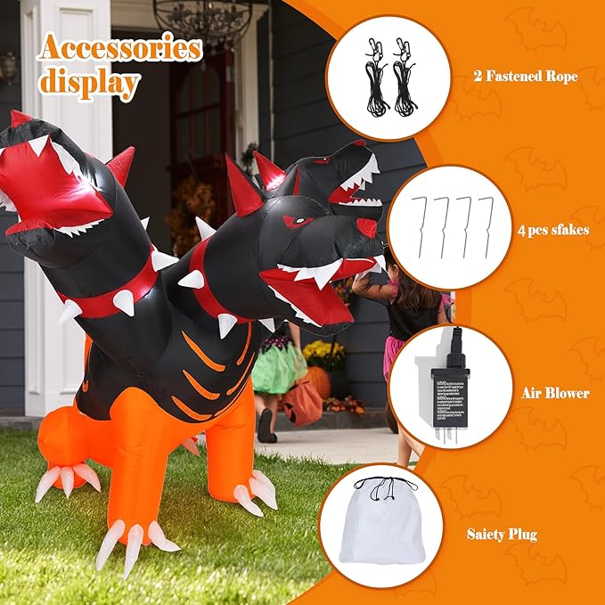 DearSun 6FT Halloween Inflatable Fierce Cerberus with Build-in LED Lights, Blow up Halloween Inflatable Outdoor Indoor Decorations Large Party Yard Decoration (Fierce Cerberus)