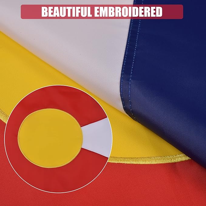 Colorado State Flag 5x8 Ft Deluxe Full Embroidered Premium Polyester Durable CO Outside Flag with Sewn Stripes and Brass Grommets for Indoor/Outdoor
