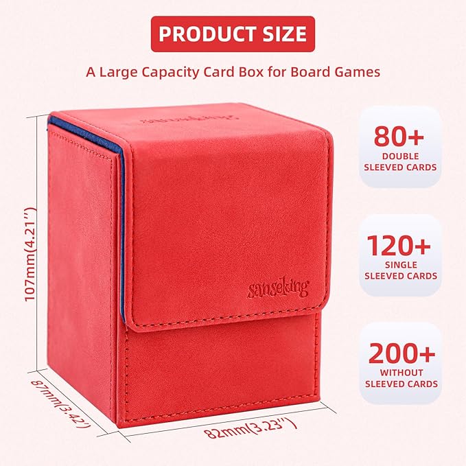 Magic Card Deck Box for MTG Single Deck Card Box fits 100+ TCG Sleeved Cards Soft Leather Card Box Top loading Card Boxes Magic Gift for MTG TCG CCG (Vertical,Red)