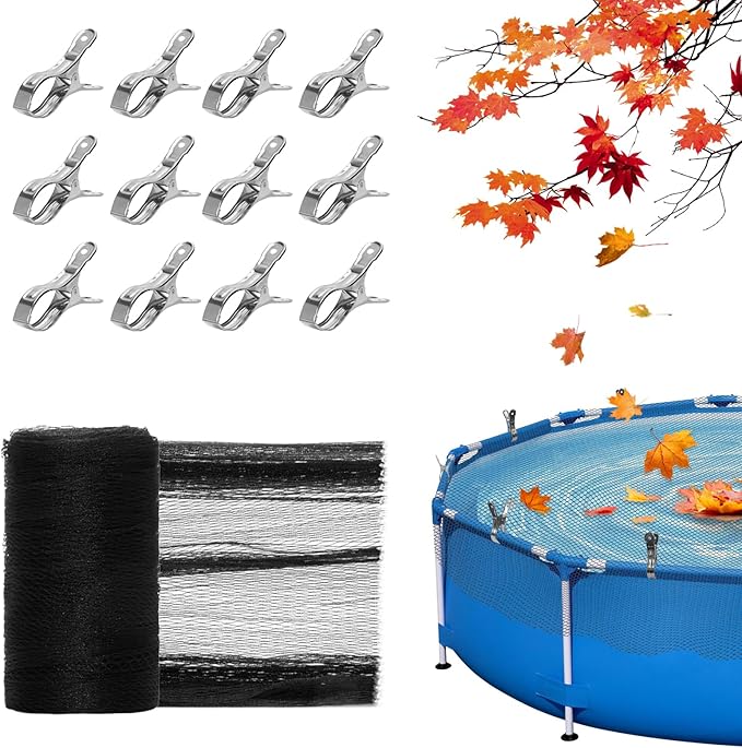 21 Feet Round Pool Leaf Net Cover - Pool Net Cover with 12 Pcs Swimming Pool Cover Clips - Leaf Net for 18FT Above Ground Pools
