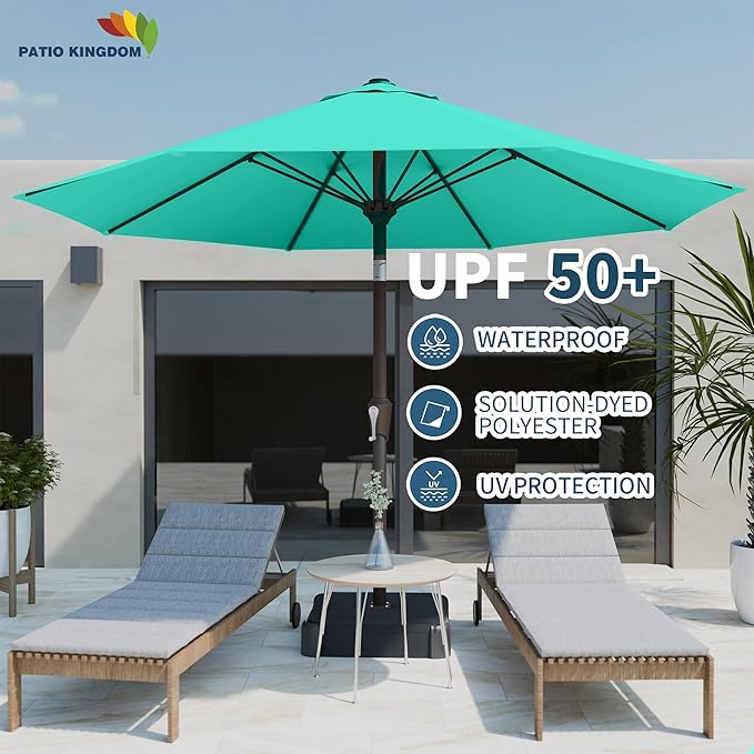 PatioKingdom Auto-Tilt 9FT Patio Umbrella Outdoor with 8 Sturdy Fiberglass Ribs,Market Table Umbrella for Pool,Backyard,Deck and Garden