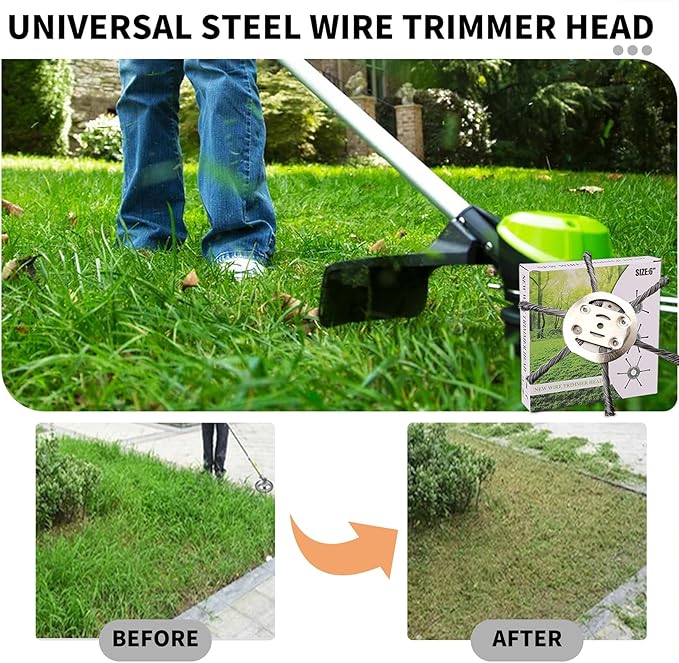 2025 New Steel Wire Grass Trimmer Head, 6 Inch Universal Steel Wire Trimmer Head with Adapter, String Trimmer Replacement Head for Electric Cordless Lawn Mower Tray (2PCS 6 Blades（6 Inch）)