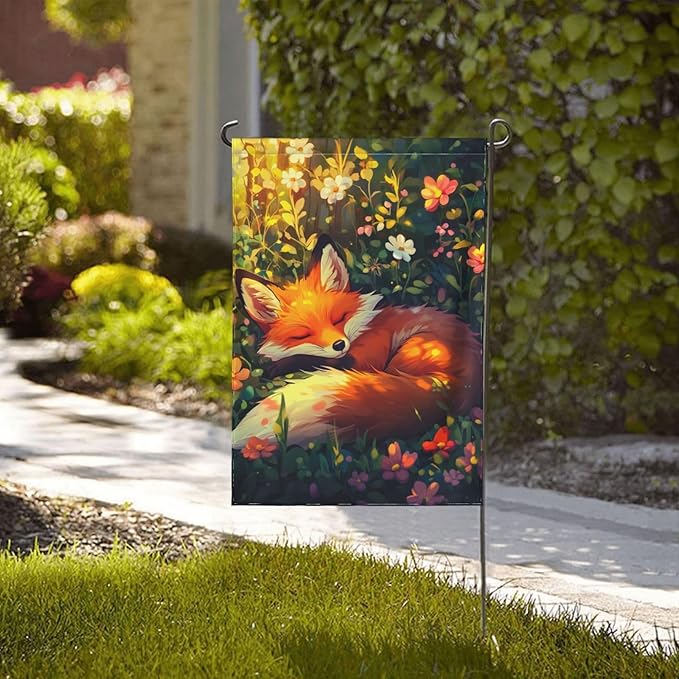 Fox Garden Flag Vertical Double Sided Outdoor Yard Flags 12.5x18 Inch Burlap Banners for House Lawn