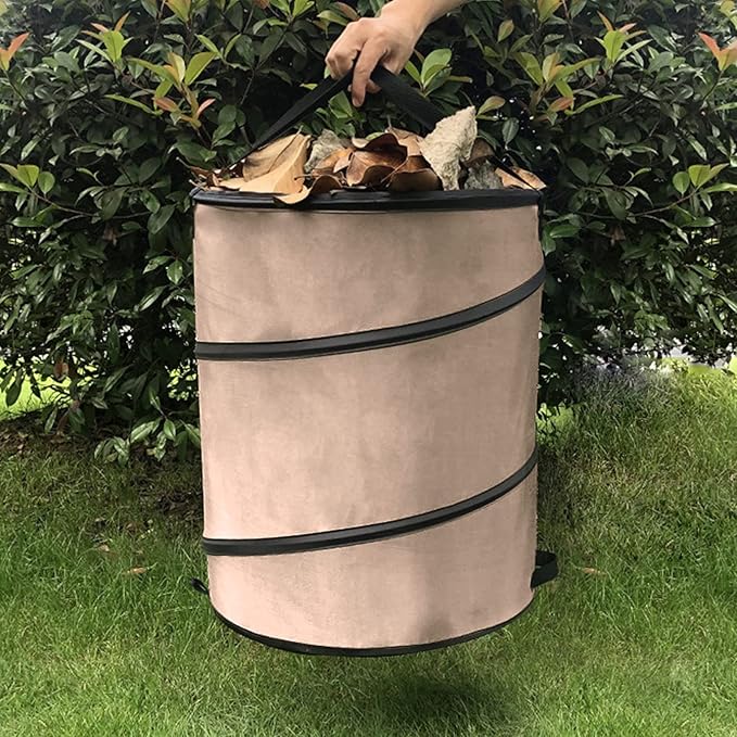 37.8L Collapsible Leaf Trash Can, Heavy Duty Lawn and Leaf Bag with Handle Locking Design Outdoor Leaf Bin for Yard Garden Camping Lightweight Foldable Trash Container
