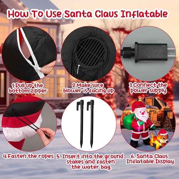 Leyndo 6 FT Christmas Inflatable Santa Claus Outdoor with a Gift Bag and a Dog Blow Up Decoration with LED Lights Cute Xmas for Holiday Party Yard Garden Lawn Decor