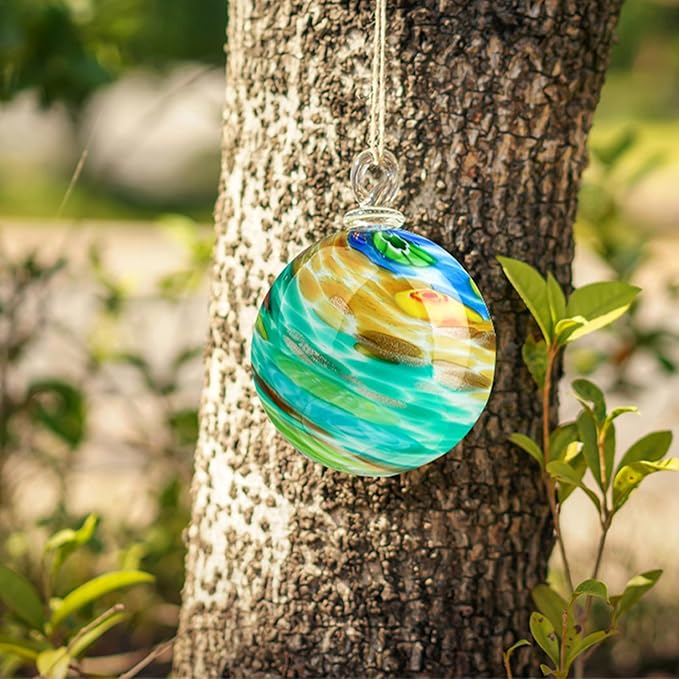 QFkris 4" Blown Glass Christmas Ornaments Ball for Christmas Tree, Hand Blown Glass Ornaments, Gazing Balls Witch Balls Friendship Ball