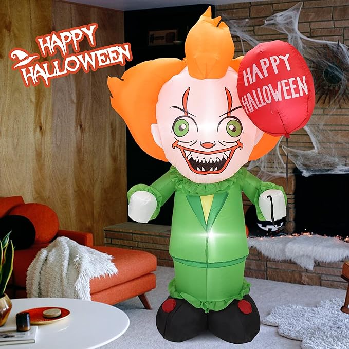 DearSun 6FT H Halloween Inflatable Clown with Build-in LED Lights Blow up Halloween Inflatable Outdoor Indoor Decoration Large Party Yard Decoration