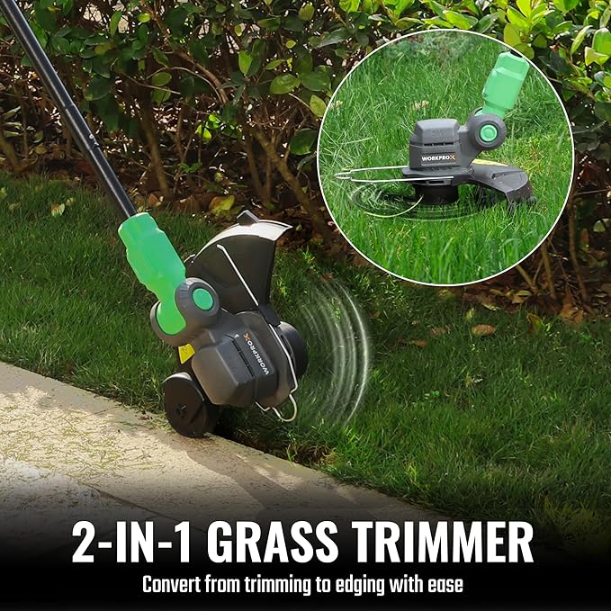 WORKPROX 12inch 20V String Trimmer, 4.0Ah Li-Ion Battery Powered Grass Cutter with Auto Line Feed, 2 in 1 Lawn Edger and Weed Trimmer with 2Pcs Grass Trimmer Spool Line