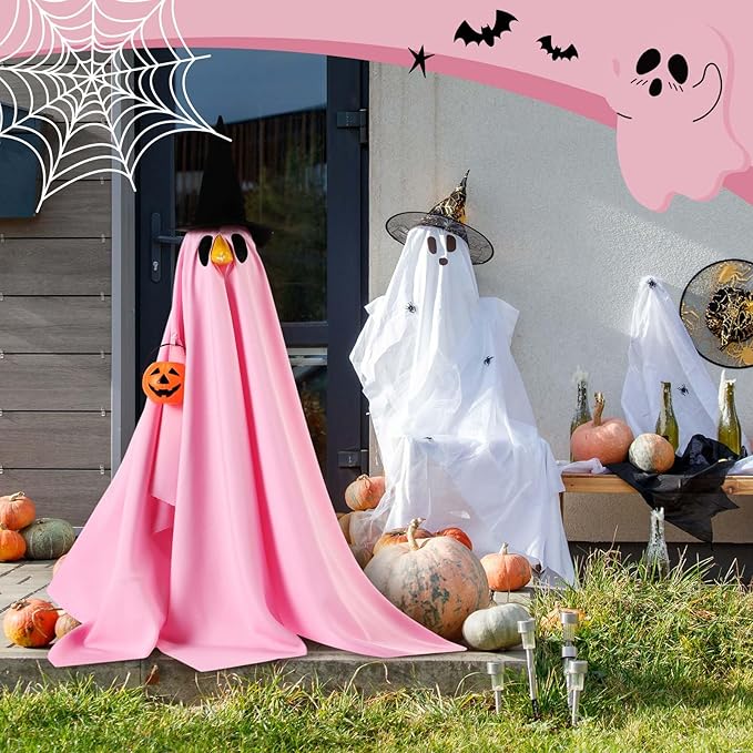 Halloween Porch Goose Outfit Ghost Lawn Goose Clothes with Pumpkin Bag for 23" Disco Plastic/Cement Outdoor Patio Yard Lawn Art Decoration(Pink,Matte)