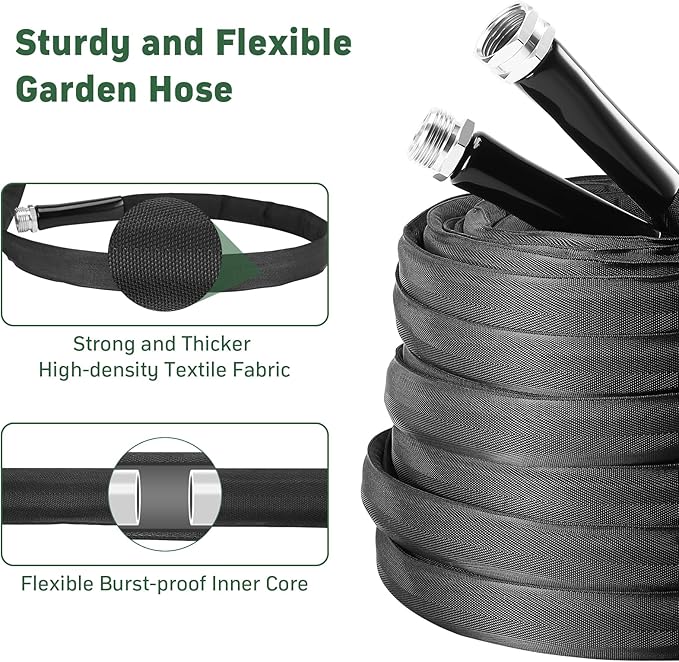 Garden Hose, 50ft Non-Expandable, Lightweight Water Hose, Leakproof & Durable Design, Easy to Store for Gardening, Car Washing, Pet Bathing