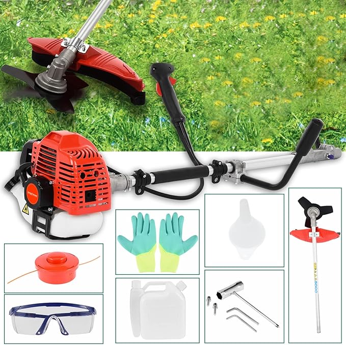 Weed Eater Gas Powered 52cc 2-Stroke Gas Crank, 2 in 1 Grass Trimmer, Multi-Functional Trimming Tool - String Trimmer, Brush Trimmer Red