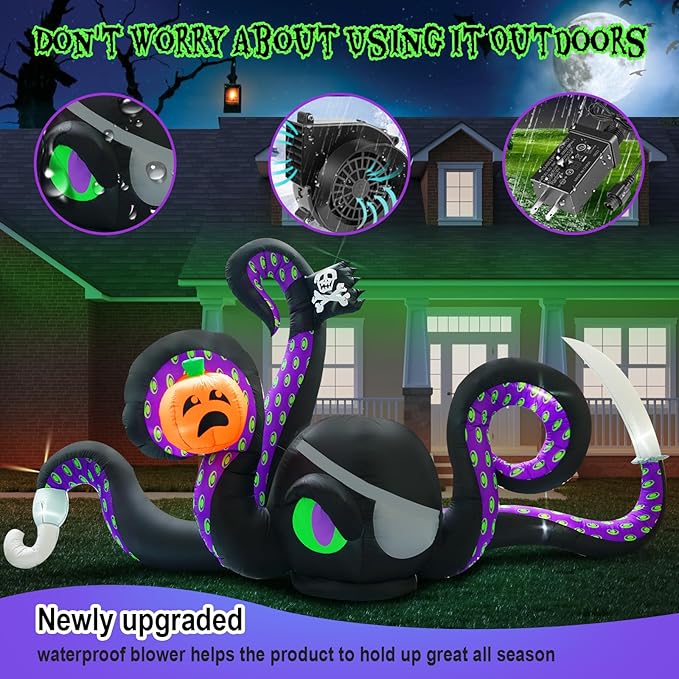 13Ft Halloween Inflatables Giant Octopus Black Sticky Pumpkin LED Light Blow up Halloween Decor for Carnival Party Store Outdoor Yard Lawn Decorations