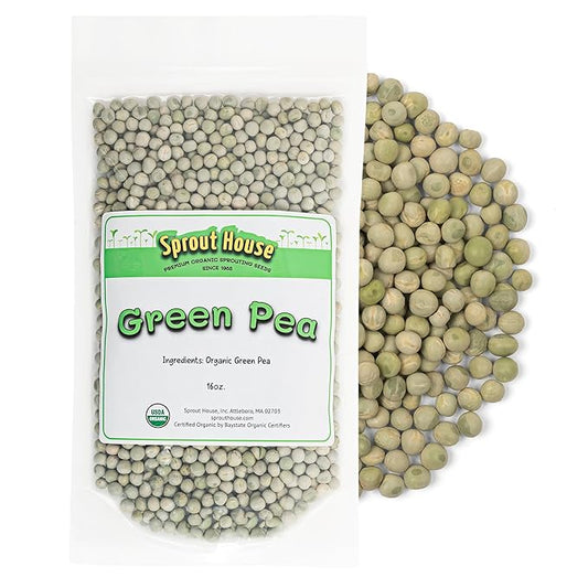 The Sprout House Green Peas – 1LB of Certified Organic Green Pea Sprouting Seeds – Plant, Sprout or Cook in Soup
