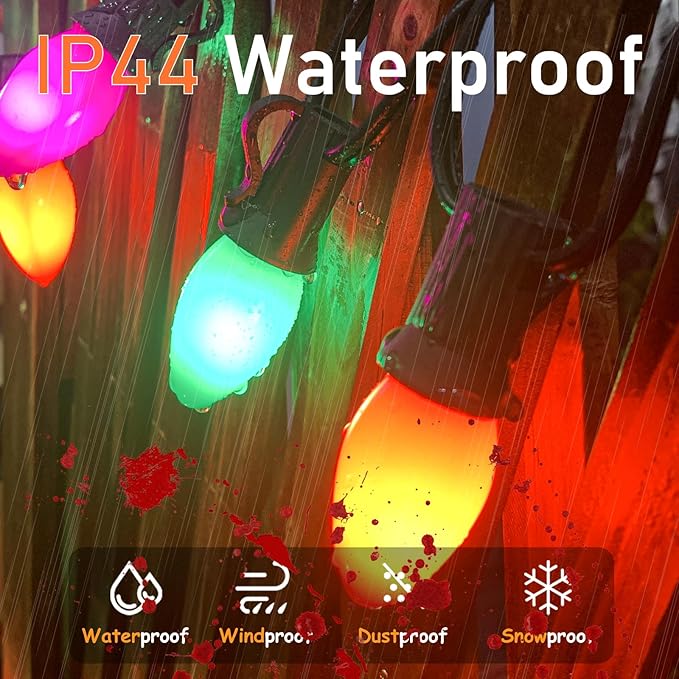 C7 LED Christmas Lights, 25FT String With 27 Orange Green and Purple Bulbs, Hanging Decoration for Outdoor Indoor Patio Home Party Garden Yard - Black Wire