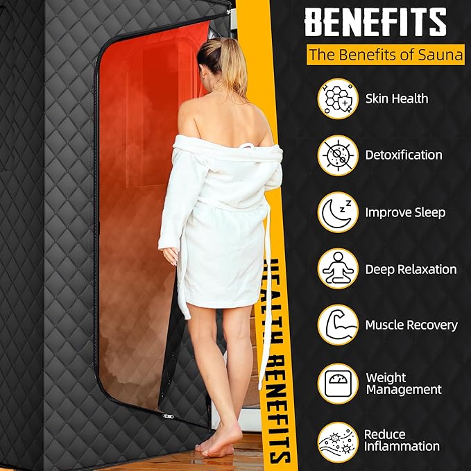 Infrared Sauna for Home - Portable Steam Sauna with Red Light, Folding Chair, Remote Control, 3.2’ x 3.2’ x 6.0’, Black