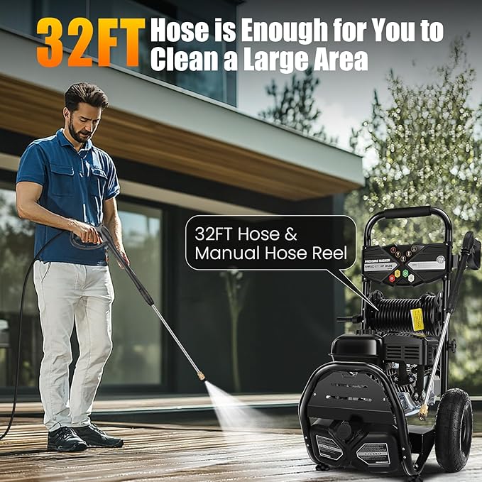 Professional 4200PSI 4GPM 212CC Gas Pressure Washer, 7.0 HP Commercial Gas Power Washer with 3L Foam Bottle 10" Wheels 5 Nozzles 33FT Hose for Home Car Fence Driveway (EPA/CARB/ETL Compliant) 77LBS