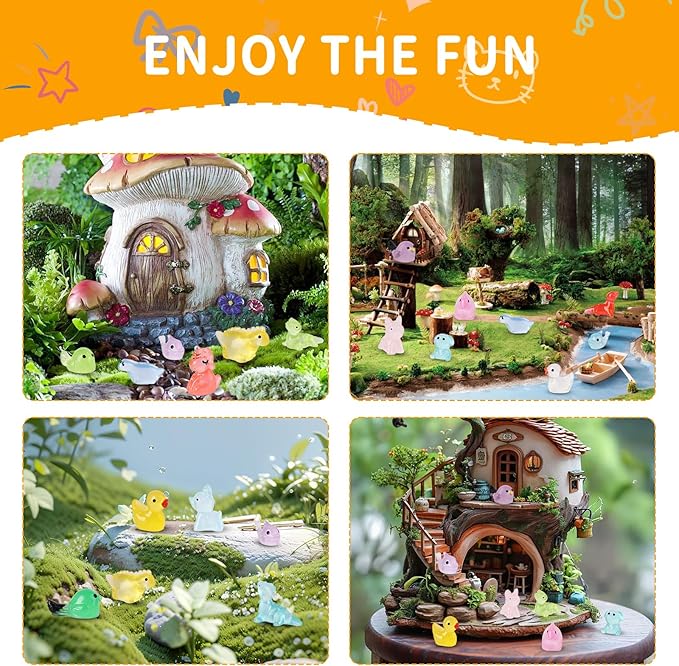 100 Pcs Tiny Resin Animals to Hide, Mini Luminous Resin Animals Bulk for Miniature Fairy Garden Accessories Micro Landscape Aquarium Cake Potted Plants Dollhouse Moss Patio Home Decor Crafts