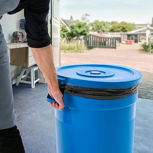 PRO&Family 20 Gallon Trash Can with Lid Round Ingredient Storage Containers Recycling Bin Kitchen Garbage Can Office Garbage Can Trash Barrel Plastic Barrel Yard Waste Bin Outdoor Trashcan (2, Blue)