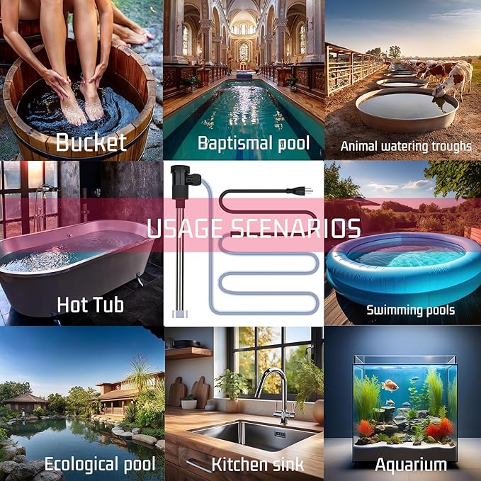 2000W Immersion Water Heater for Pool & Hot Tub – Portable Electric Submersible Heater with Auto Shut-Off, and WiFi Timer for Above Ground Pool, Bathtub, Swimming pool, Spa and Inground pool