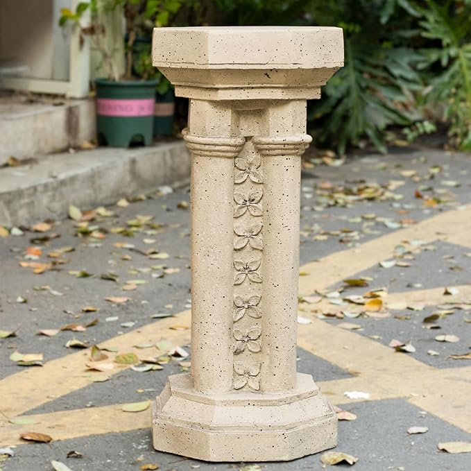 Decorative Roman Column Pedestal Column Plant Stand, Vintage European Style Classical Garden Pillar, Indoor Outdoor Decor, Pedestal Columns Plants Standing for Entryway Garden Yard Home (Sand/23.25"H)
