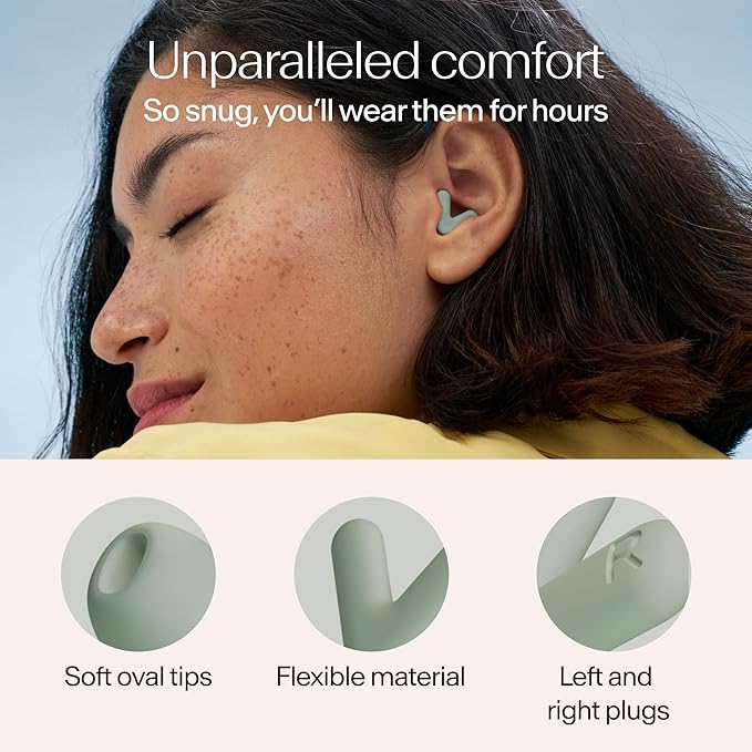 Alpine Silence Earplugs for Sleep, Focus & Travel - V-Shape Snug Fit & Soft Oval Tips – 4 Sizes XS/S/M/L - Comfortable, Reusable Hearing Protection - 22dB – Green
