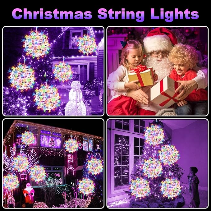 Christmas String Lights Outdoors,4 Pack 11.81" Sphere Lights,Ball Tree Garden Globe Lights for Home, Party, Christmas, Porch Patio,Wedding, Garden,Tree Decoration with Plug