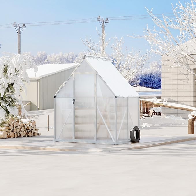 6X4 ft Polycarbonate Greenhouse with Aluminum Frame, Polycarbonate Greenhouse for Outdoors, Greenhouses with Ventilation, Aluminum Large Walk-in Greenhouses for Outside