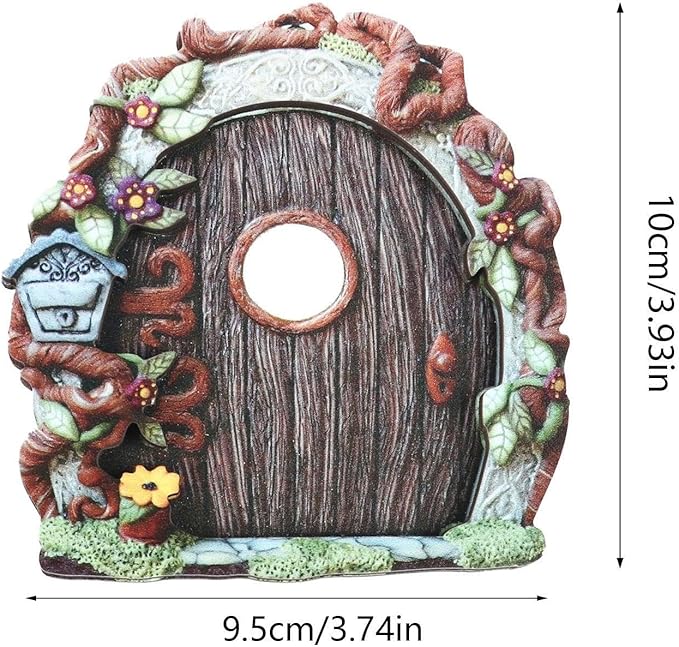 Miniature Fairy Door, Wooden Gnome Door for Trees Wall, Fairy Garden Outdoor Decor Accessories