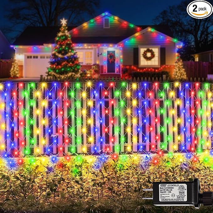 360 LED Net Lights, 21ft x 5ft Colorful Christmas Mesh Lights Clear Wire 8 Modes, Connectable Waterproof String Lights Outdoor for Bushes Tree Garden Holiday Wedding Party - Multicolour