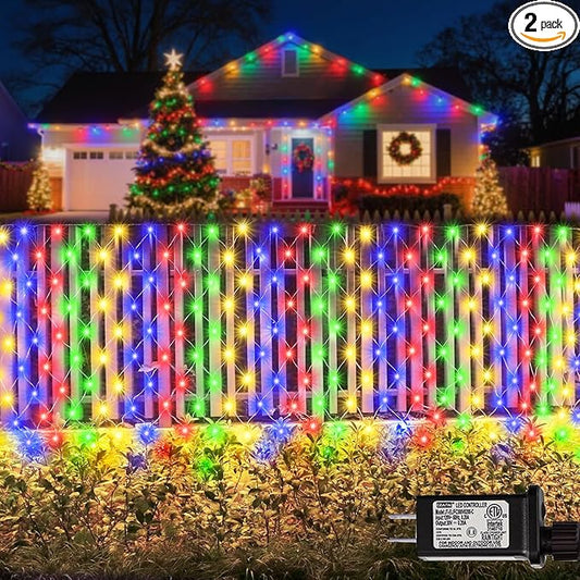 360 LED Net Lights, 21ft x 5ft Colorful Christmas Mesh Lights Clear Wire 8 Modes, Connectable Waterproof String Lights Outdoor for Bushes Tree Garden Holiday Wedding Party - Multicolour