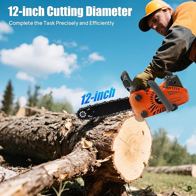 Gasoline Chainsaw, 25.4CC 2-Stroke 900W 12 Inch Gas Powered Chainsaw Handheld Gasoline Chainsaws Single Cylinder Air-cooled Cordless Petrol Chain Saws for Wood Cutting Tree Stump Trimming