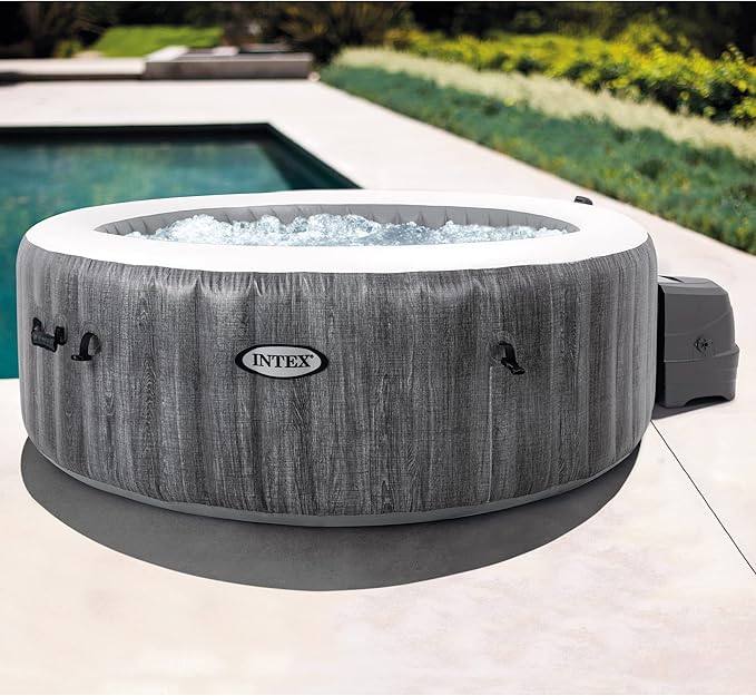 INTEX PureSpa Plus Greywood 6 Person Inflatable 85" Round Hot Tub Bubble Jet Spa and Easy Set Type S1 Replacement Filter Pump Cartridges (6 Pack)