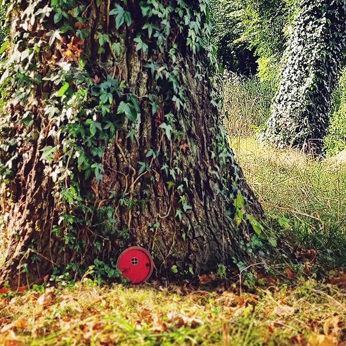 1Pc Red Fairy Garden Door for Tree,Fairytales Door Decoration for Trees Outdoor and Tree Trunk, Mini Fairy Garden Sculpture Lawn Ornament Decor
