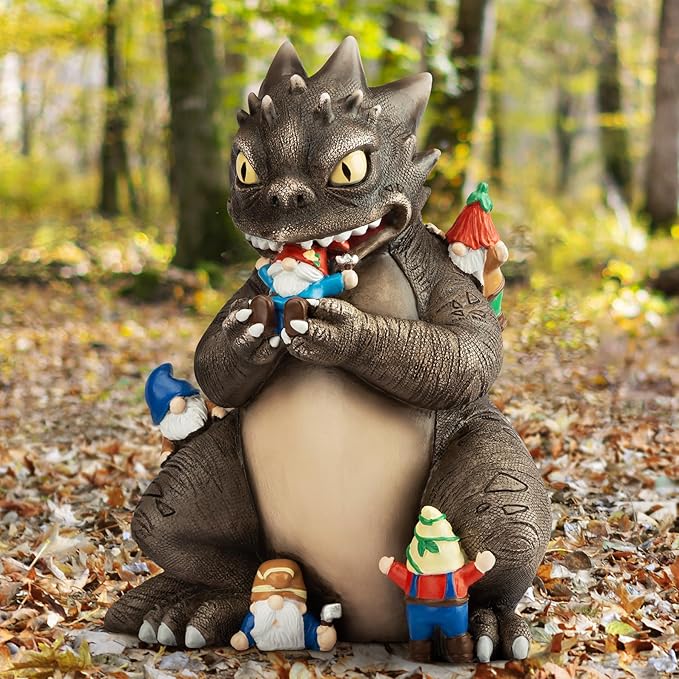 Garden Decor Statue, Dinosaur Eating Gnomes Garden Statues Outdoor Decor, Funny Monster Gnome Figurine Outside Clearance for Patio Yard Decorations
