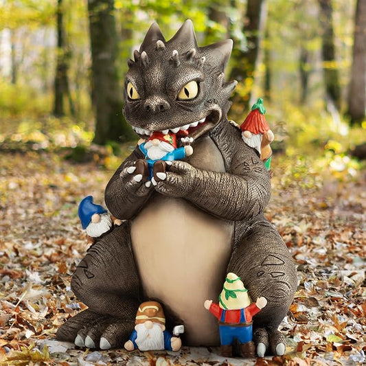 Garden Decor Statue, Dinosaur Eating Gnomes Garden Statues Outdoor Decor, Funny Monster Gnome Figurine Outside Clearance for Patio Yard Decorations