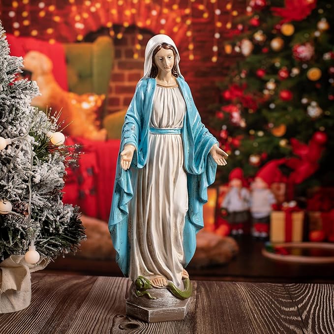 Our Lady of Grace Blessed Virgin Mother Mary Statue Catholic Religious 15.8 Inch Colored Resin Statue Figurine for Garden, Outdoor, Patio, Cemetery Grave Stone (Monther Mary)