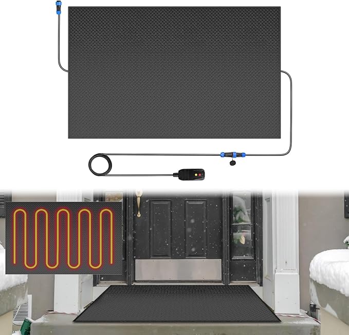 Snow Melting Mats Outdoor for Entrances, 40 x 60 in No-Slip Rubber Heated Outdoor Mats with 10 ft Power Cord, 3 in/h Speed Snow and Ice Melting Pads for Winter Roofs, Backyards Snow Removal