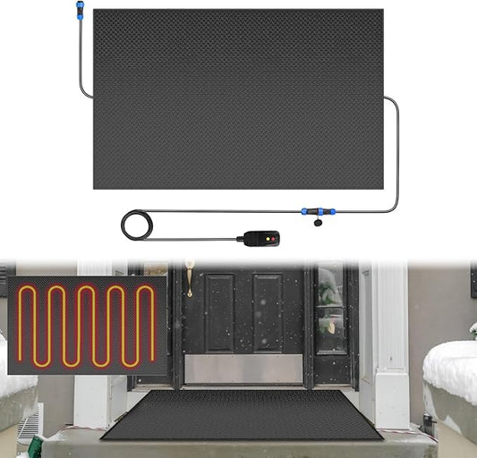 Snow Melting Mats Outdoor for Entrances, 40 x 60 in No-Slip Rubber Heated Outdoor Mats with 10 ft Power Cord, 3 in/h Speed Snow and Ice Melting Pads for Winter Roofs, Backyards Snow Removal