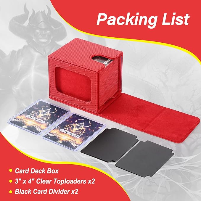MTG Deck Box, Double Display Window MTG, Commander Deck Box Fits 120+ Single Sleeved Cards, PU Leather Magnetic Closure Card Box with 2 Dividers&2 Toploaders for TCG, CCG, Red