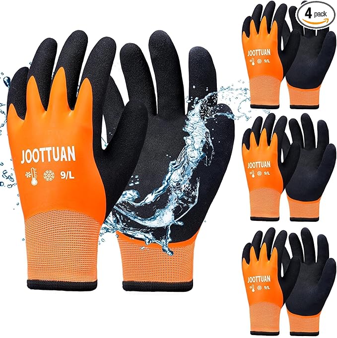4 Pairs Waterproof Winter Work Gloves for Men Thickened Freezer Gloves Thermal Insulated Work Gloves for Cold Weather (4, Large)