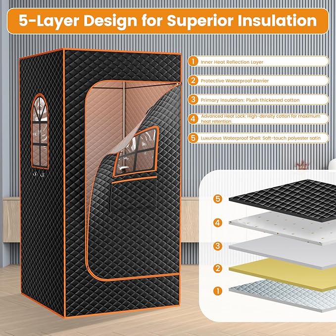 DoCred Portable Sauna for Home, Upgraded Personal Steam Sauna Box with 3L Steamer, Folding Chair, Extra Large Size Foldable Home Sauna, Full Body Sauna Tent for Relaxation Spa