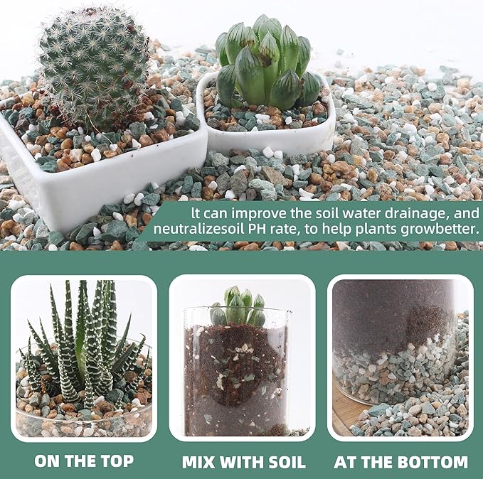 7lb Mix Rocks for Plants in Door -Mix Perlite,Maifanitum Stones,Zeolites Rocks for Bonsai Succulent Cactus Potting Soil and Vase Fillers, Fairy Gardening,Top Dressing