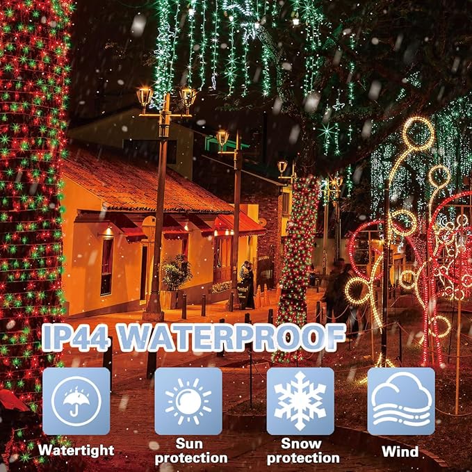 66ft Christmas Decorative Mini Lights, 200 LED Transparent Wire Fairy Starry String Lights Plug in, 12 Lighting Modes, for Indoor Outdoor Xmas Tree Wedding Party Decoration (Red+Green)