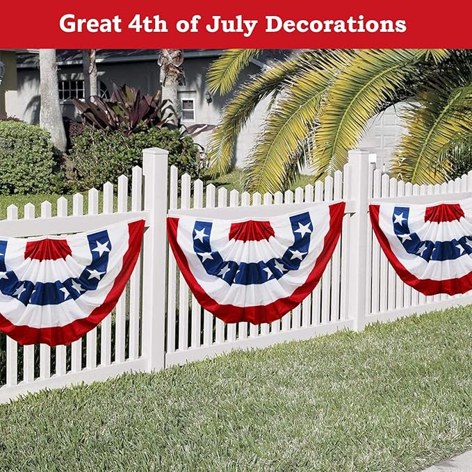 3 x 6 Ft American Flags Bunting, 4 Pack Bunting Flags Outdoor, Fourth Of July Decorations Pleated Fan Flag, Patriotic Bunting For Outside