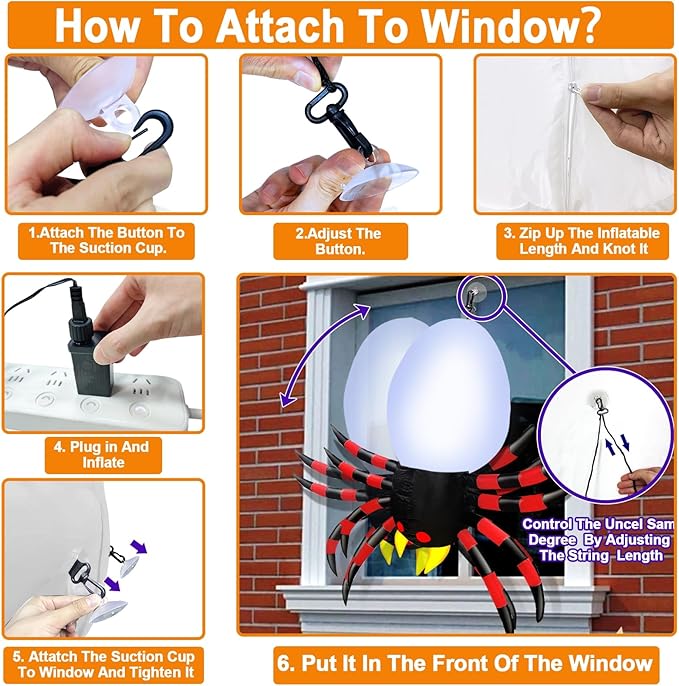 4 Ft Inflatable Halloween Window Decoration, Blow Up Spider Climbing on Window Built-in 6 Color Changing Lights, Halloween Decor for Porch Outdoor Home Party Yard Garden Lawn Holiday Party