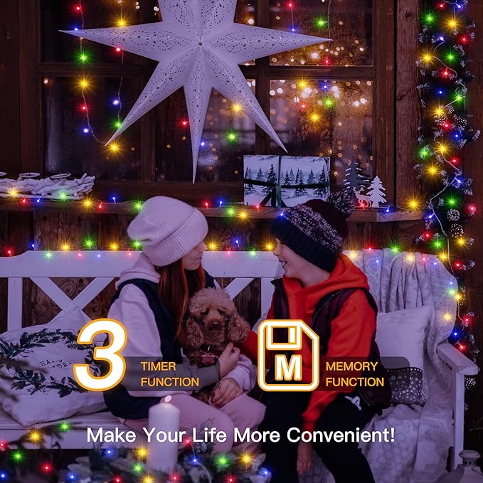 Ollny Christmas Lights Outdoor 400LED 131FT, Multicolor Fairy Lights with Remote 3 Timer, Plug in 8 Modes String Lights for Bedroom Indoor Outside House Party Xmas Decorations