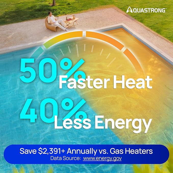 Aquastrong Inverter Swimming Pool Heat Pump, 35,000 BTU 9,000 Gallons Electric Pool Heater for Above Ground and Inground Pool, WiFi Capable Timer, Heating and Cooling Pool Heater 120V