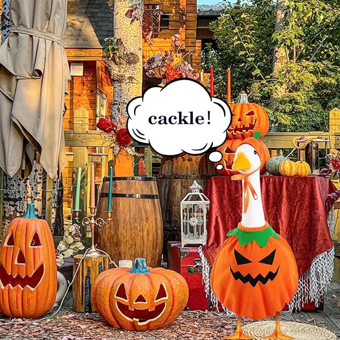 Porch Goose Outfits for 23" Plastic Porch Goose Halloween Pumpkin Outfit Goose Clothes for Cement Goose for Indoor Outdoor Garden Yard Lawn Patio Art Decor(NG)