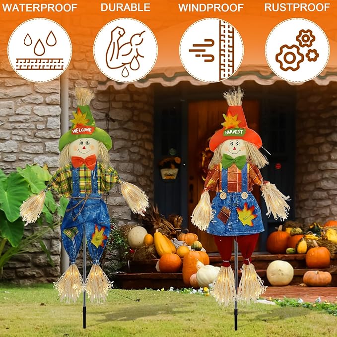 Fall Decorations Outdoor Scarecrow with Firework Lamp, Solar Powered Autumn Harvest Thanksgiving Halloween Decor for Yard,Garden,Porch, Farmhouse - 39 Inch