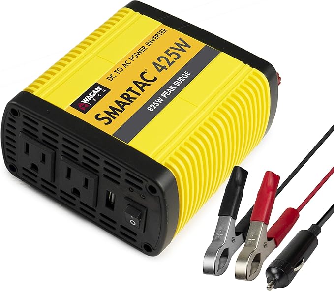 Wagan EL3706 425W Power Inverter 425W TrueRated Continuous 825W Surge PowerAC to DC 12V to 110V AC Inverter with 2 AC Outlets and 2A USB Charging Port